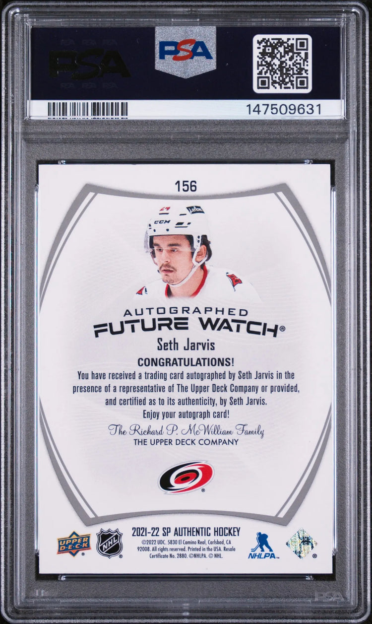 2021 UD SP Authentic Seth Jarvis Future Watch Auto RC Rookie /999 PSA 8 