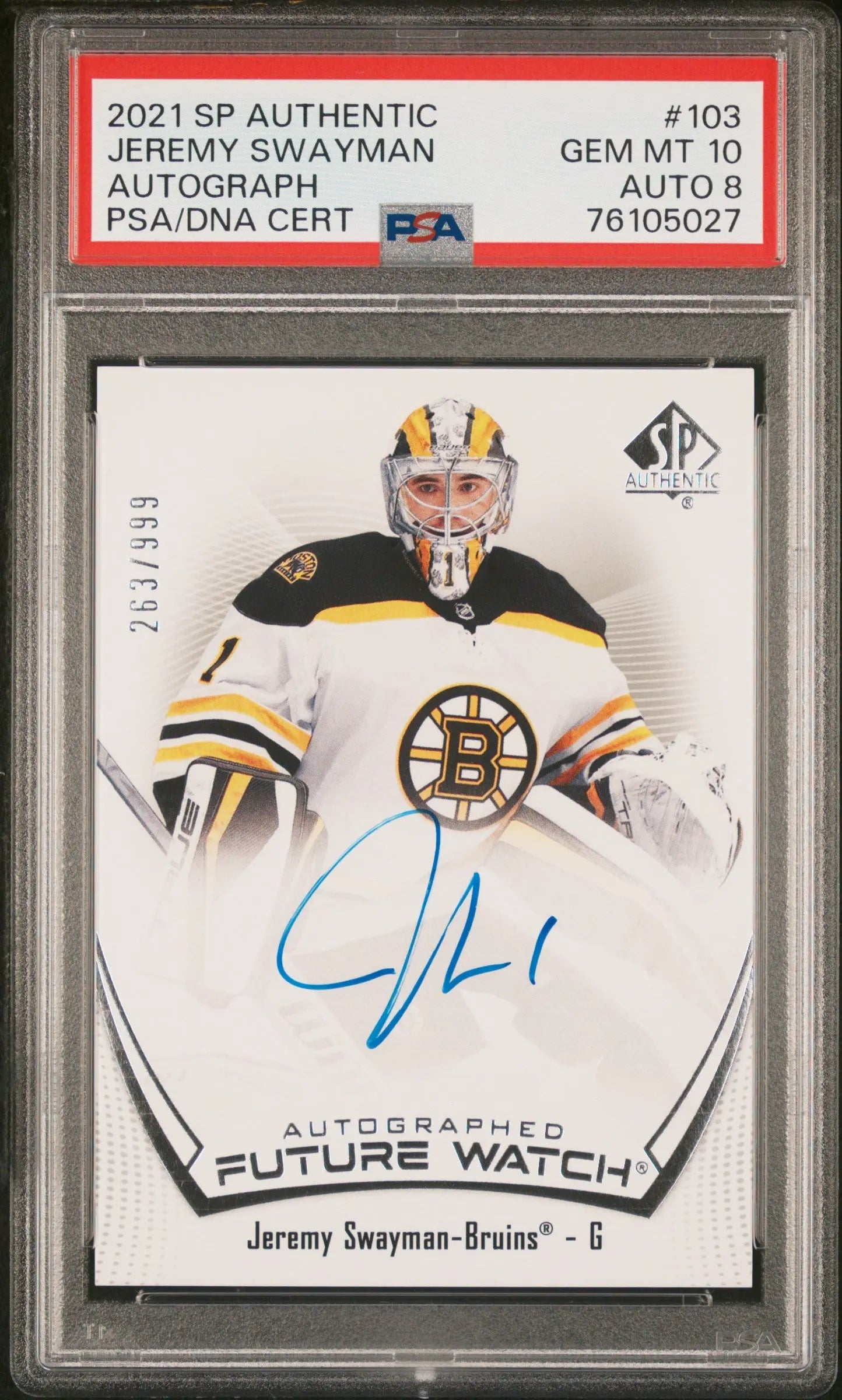 2021 UD Sp Authentic Future Watch Autograph Jeremy Swayman  /999 PSA 10 