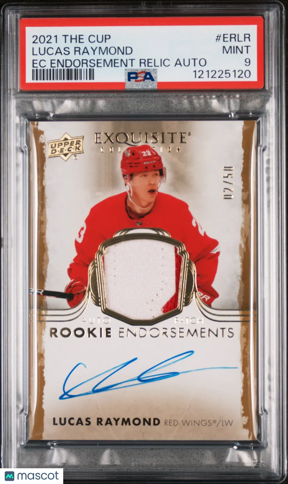 2021 UD The Cup Exquisite Rookie Endorsement Relics Auto Lucas Raymond /70 PSA 9 