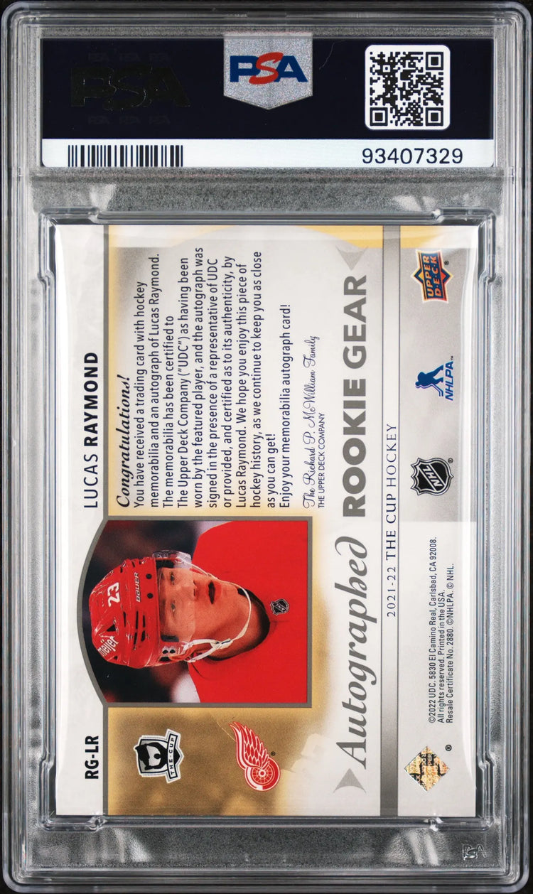 2021 UD The Cup PSA 9 Lucas Raymond Rookie Dual Jersey Patch Auto /24 