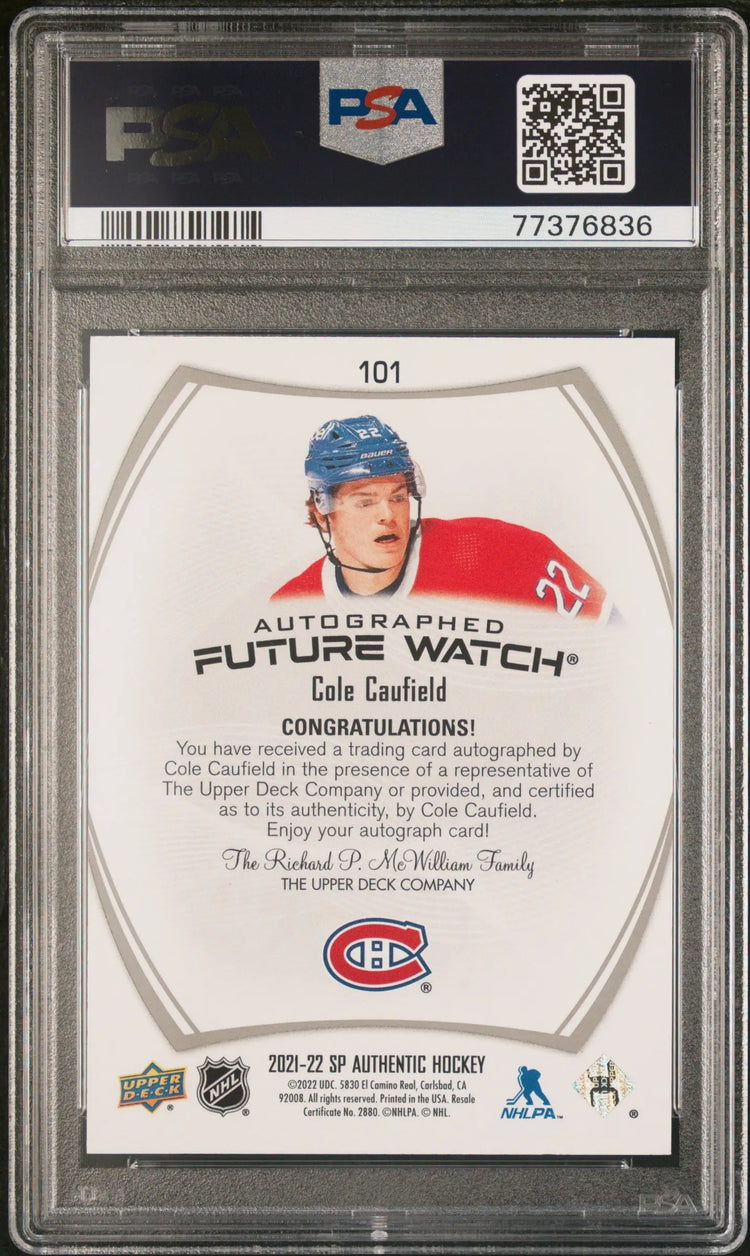 2021 UP SP Authentic Future Watch Autograph Rookie Cole Caufield Auto /999 PSA 9 