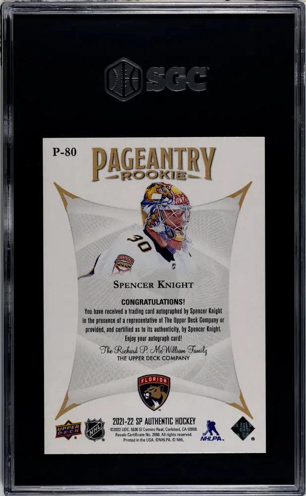 2021 Upper Deck SP Authentic Spencer Knight #P-80 Pageantry Autograph SGC 10 