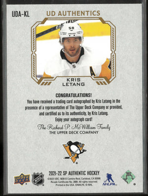 2021 Upper Deck SP Authentic UD Authentics Auto Kris Letang 