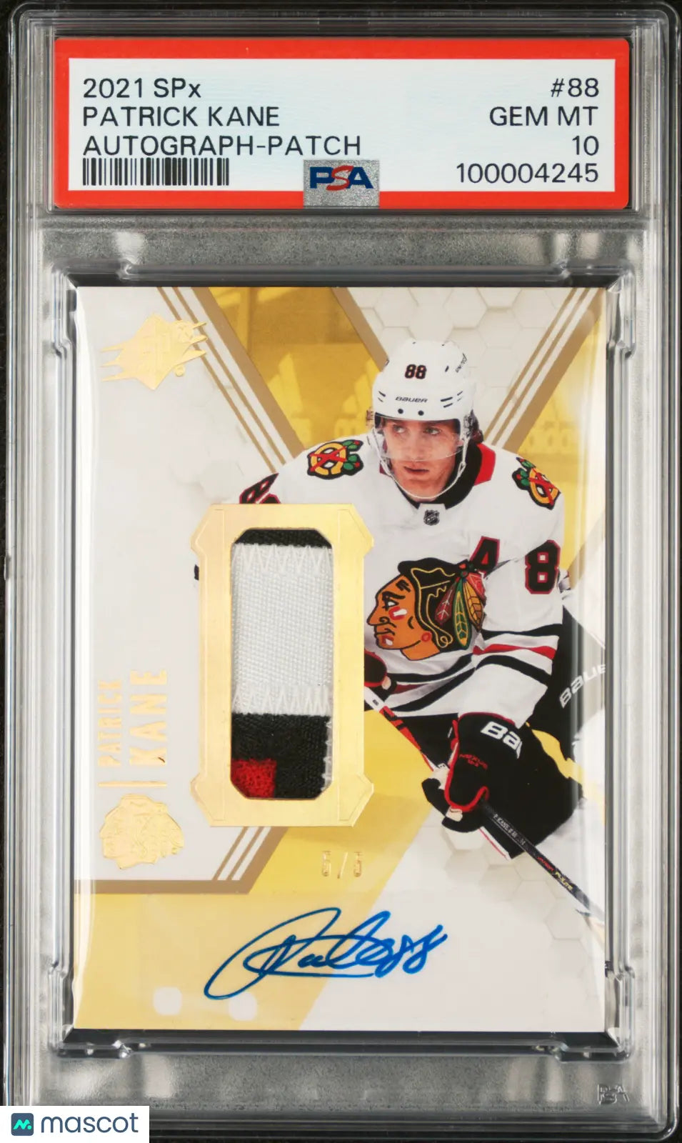 2021 Upper Deck SPX Patrick Kane Yellow Auto Autograph Patch PSA 10 5/5 