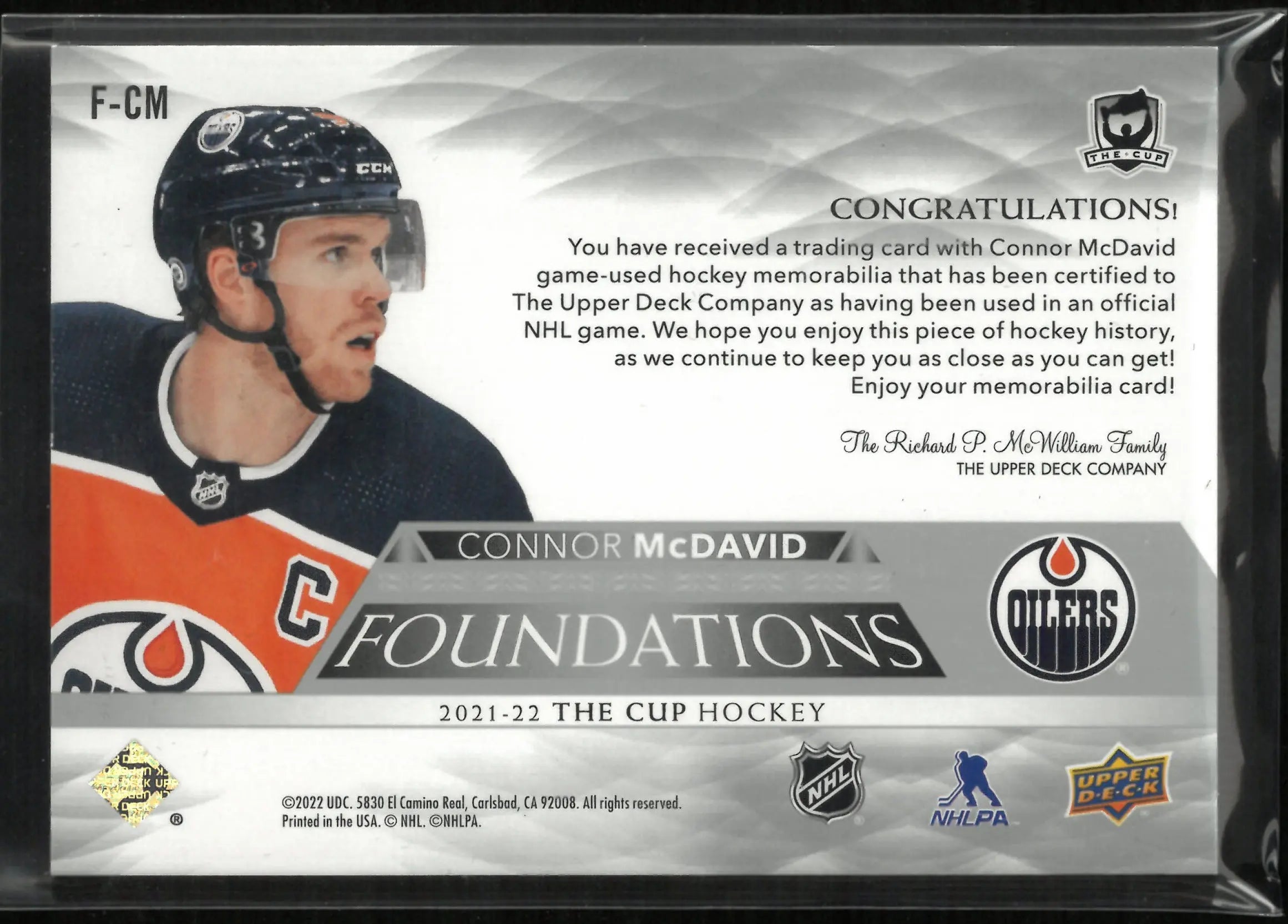 2021 Upper Deck The Cup Foundations Jersey Patch Connor McDavid 48/49 