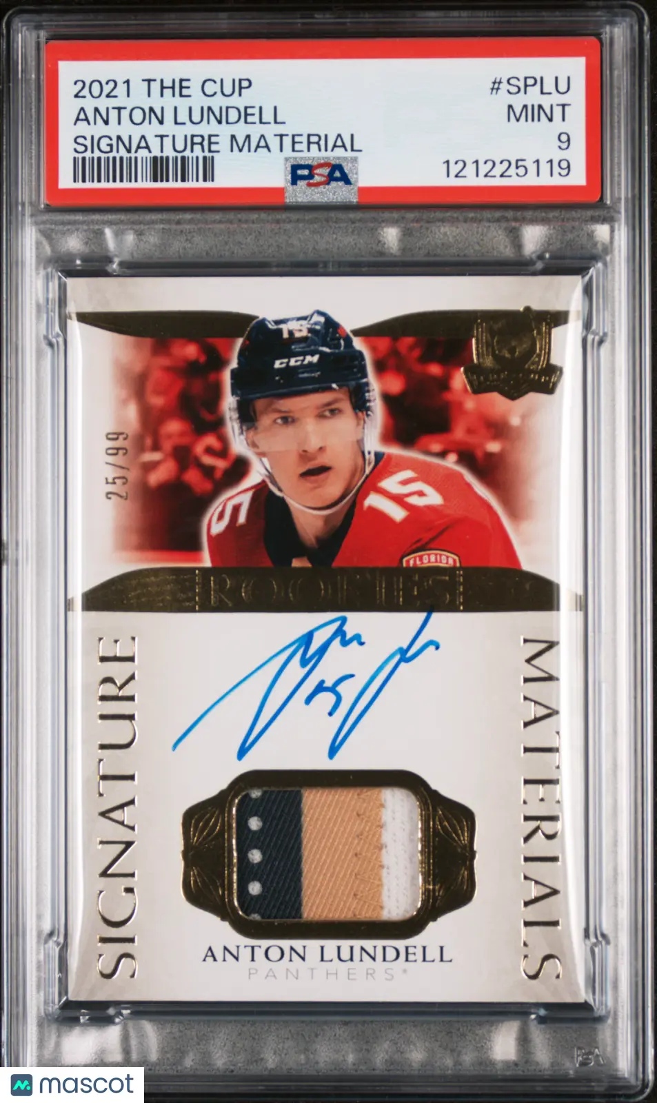 2021 Upper Deck The Cup Signature Materials Patch Auto Anton Lundell /99 PSA 9 