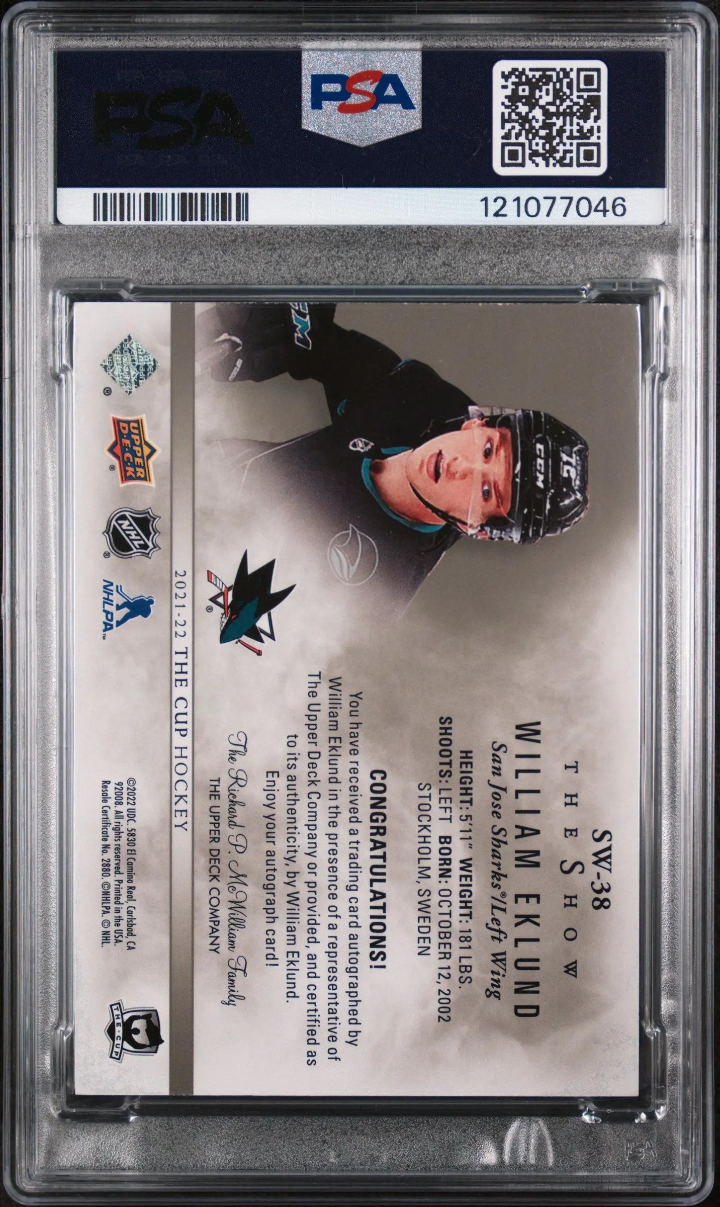2021 Upper Deck The Cup The Show White William Eklund Auto Autograph PSA 9 