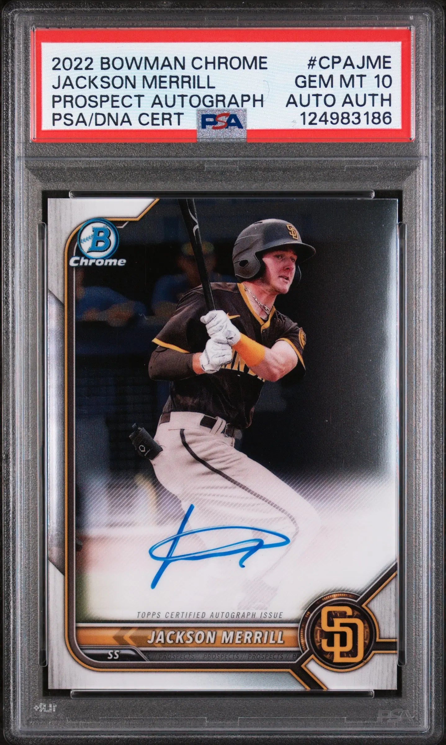 2022 1st Bowman Chrome Prospect Autograph Auto Jackson Merrill RC PSA 10 