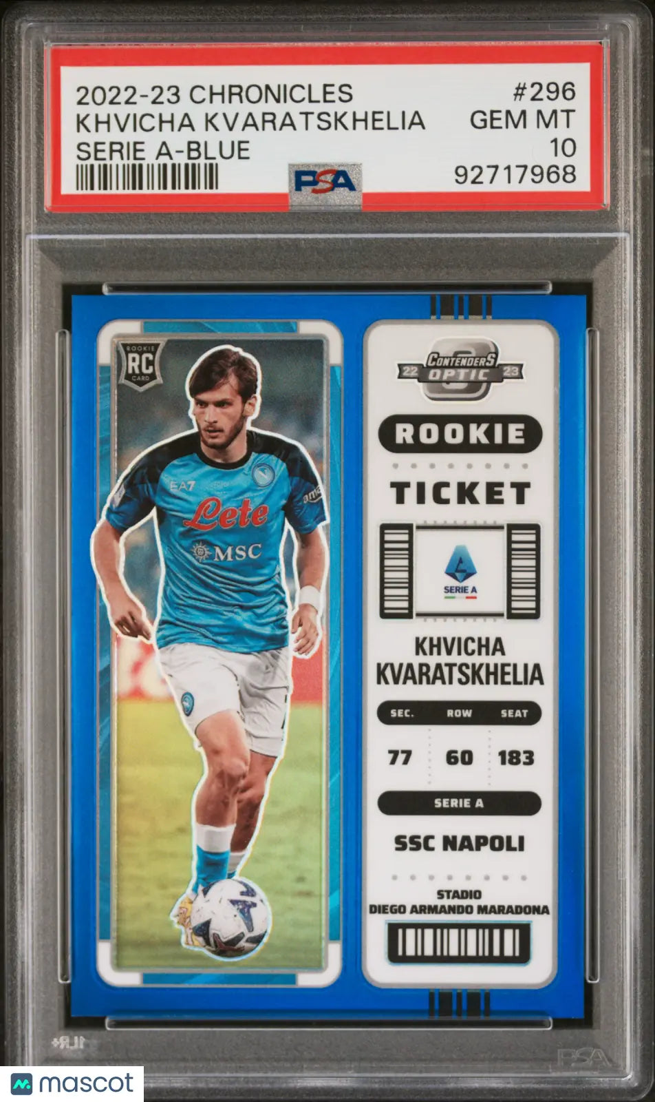 2022-23 Chronicles Khvicha Kvaratskhelia Rookie Ticket Serie A Blue PSA 10 /49 