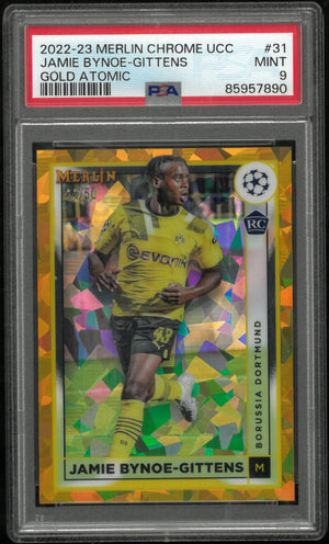 2022-23 Merlin Chrome UCC Jamie Bynoe-Gittens RC Gold Atomic Refractor PSA 9 /50 