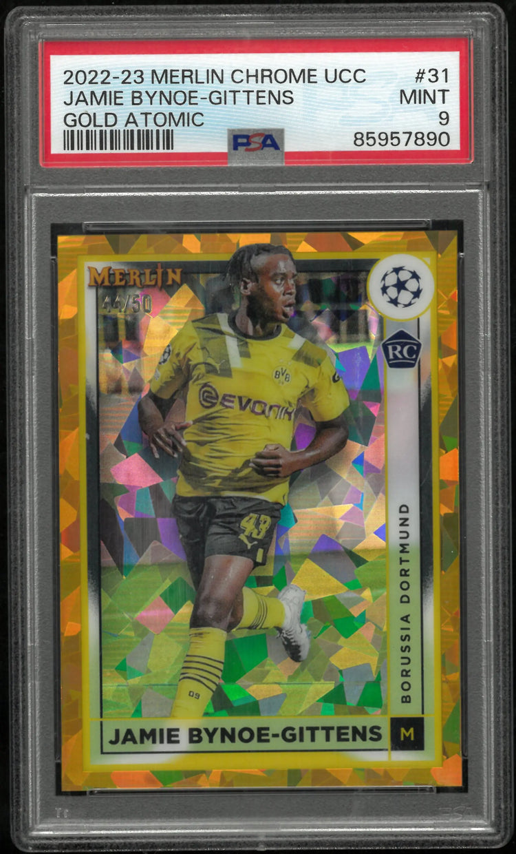 2022-23 Merlin Chrome UCC Jamie Bynoe-Gittens RC Gold Atomic Refractor PSA 9 /50 