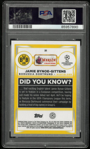 2022-23 Merlin Chrome UCC Jamie Bynoe-Gittens RC Gold Atomic Refractor PSA 9 /50 