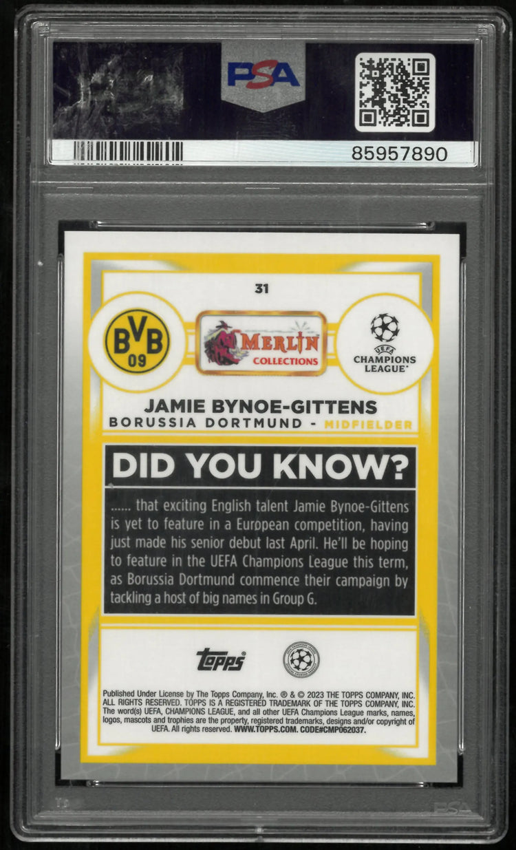 2022-23 Merlin Chrome UCC Jamie Bynoe-Gittens RC Gold Atomic Refractor PSA 9 /50 