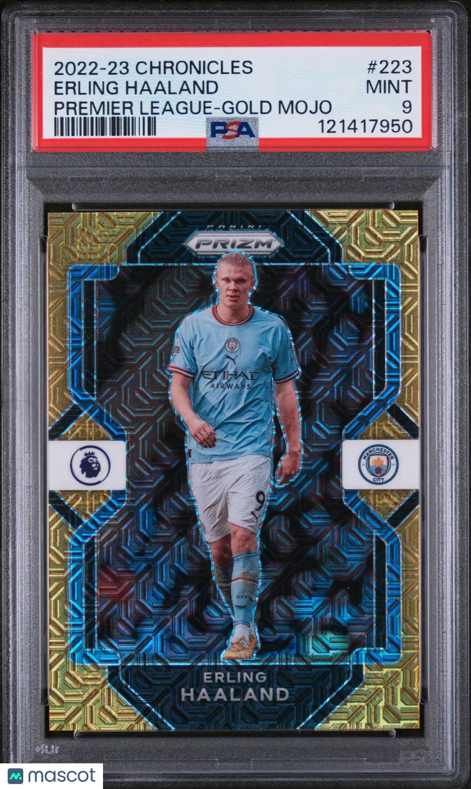 2022-23 Panini Chronicles Erling Haaland Premier League Gold Mojo PSA 9 /10 