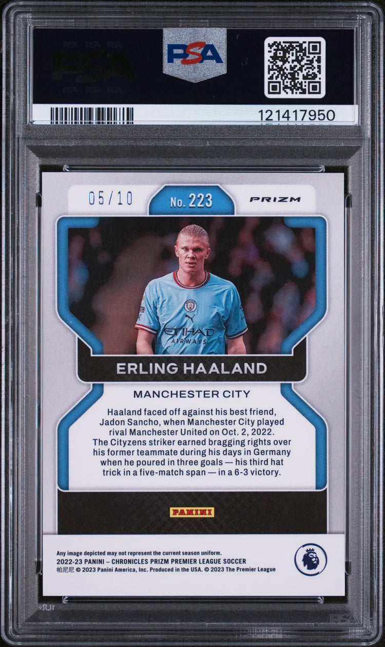 2022-23 Panini Chronicles Erling Haaland Premier League Gold Mojo PSA 9 /10 