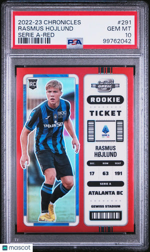 2022-23 Panini Chronicles Serie Red Rookie Ticket Rasmus Hojlund #291 /99 PSA 10 