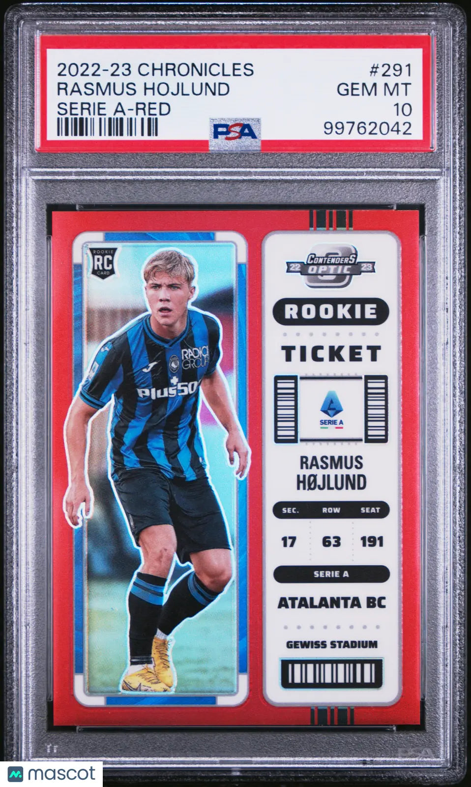 2022-23 Panini Chronicles Serie Red Rookie Ticket Rasmus Hojlund #291 /99 PSA 10 