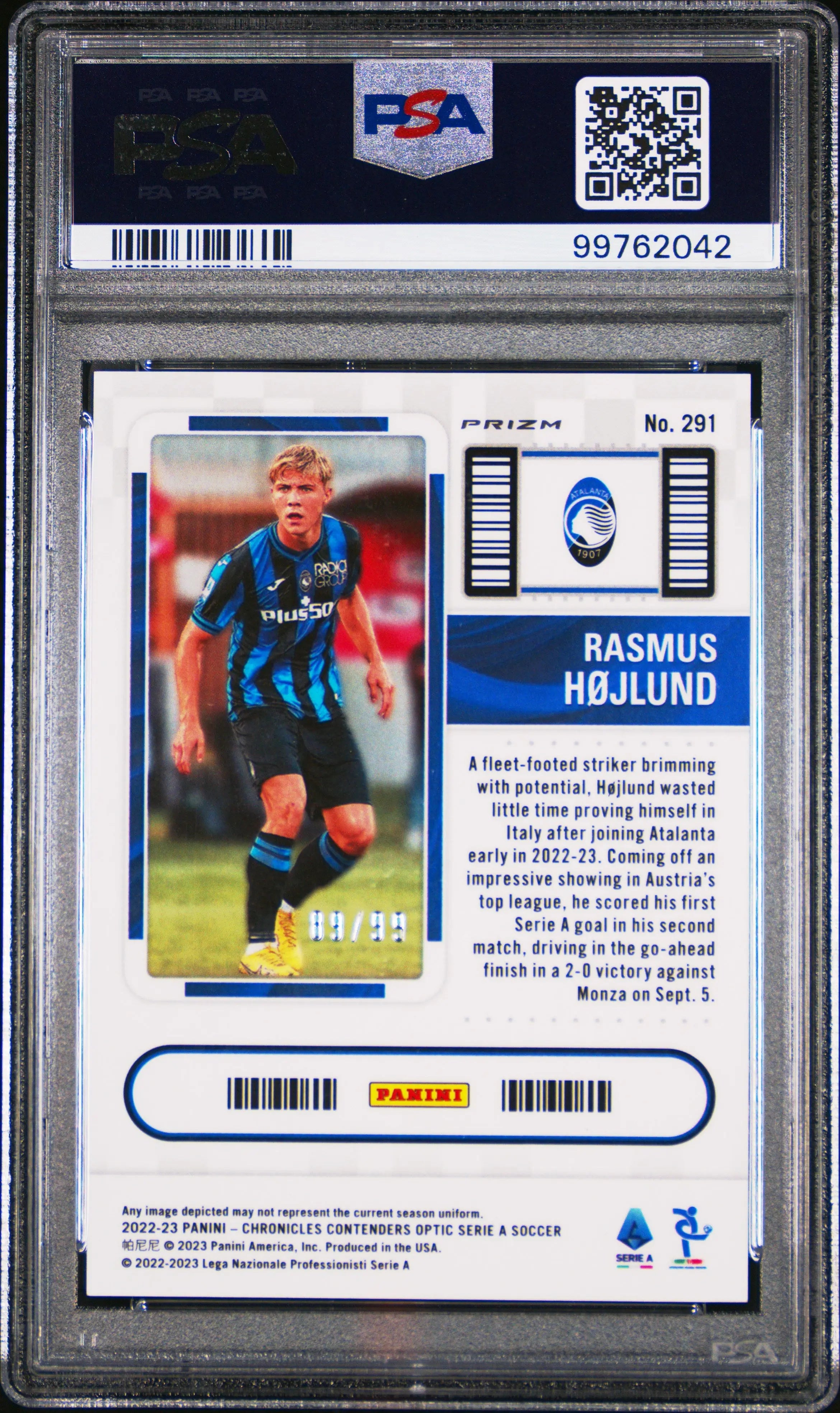 2022-23 Panini Chronicles Serie Red Rookie Ticket Rasmus Hojlund #291 /99 PSA 10 