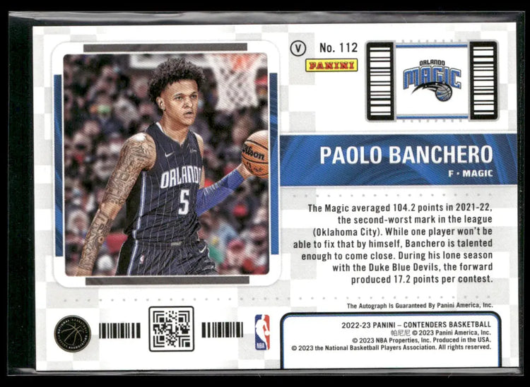 2022-23 Panini Contenders The Finals Ticket Rookie Auto Paolo Banchero /49 