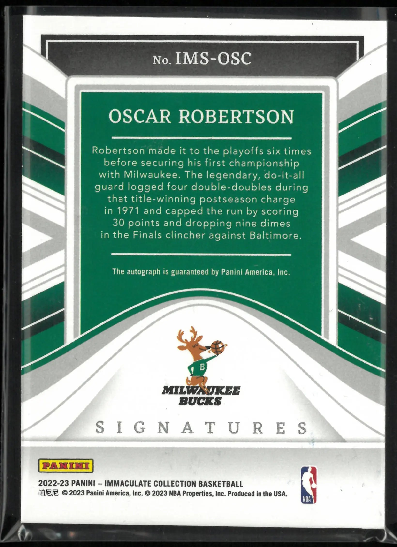 2022-23 Panini Immaculate Signatures Oscar Robertson Autograph Auto /25 