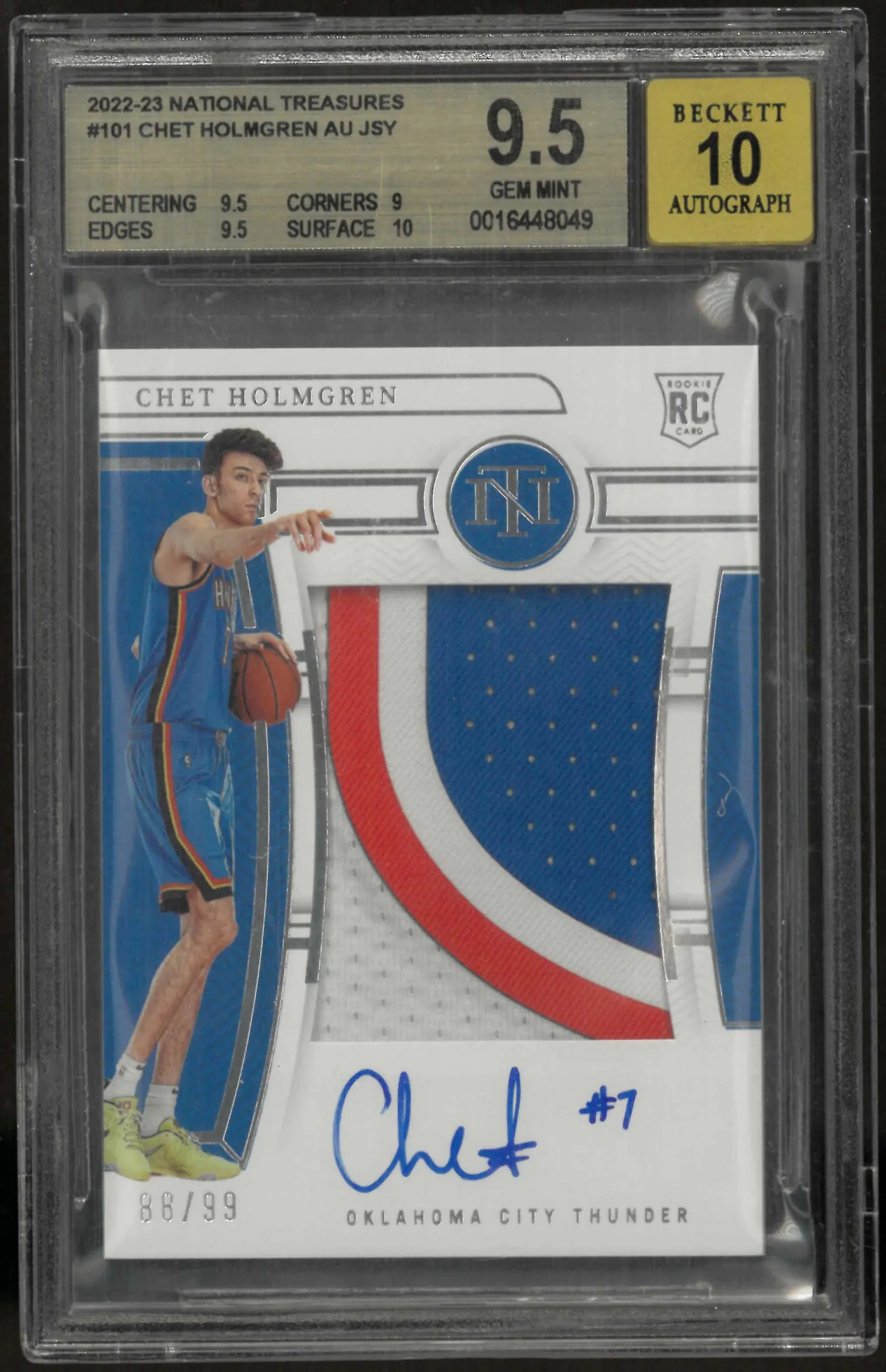 2022-23 Panini National Treasures #101 Chet Holmgren Rookie Patch Auto BGS 9.5 