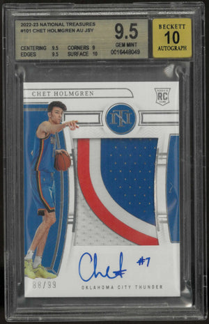 2022-23 Panini National Treasures #101 Chet Holmgren Rookie Patch Auto BGS 9.5 