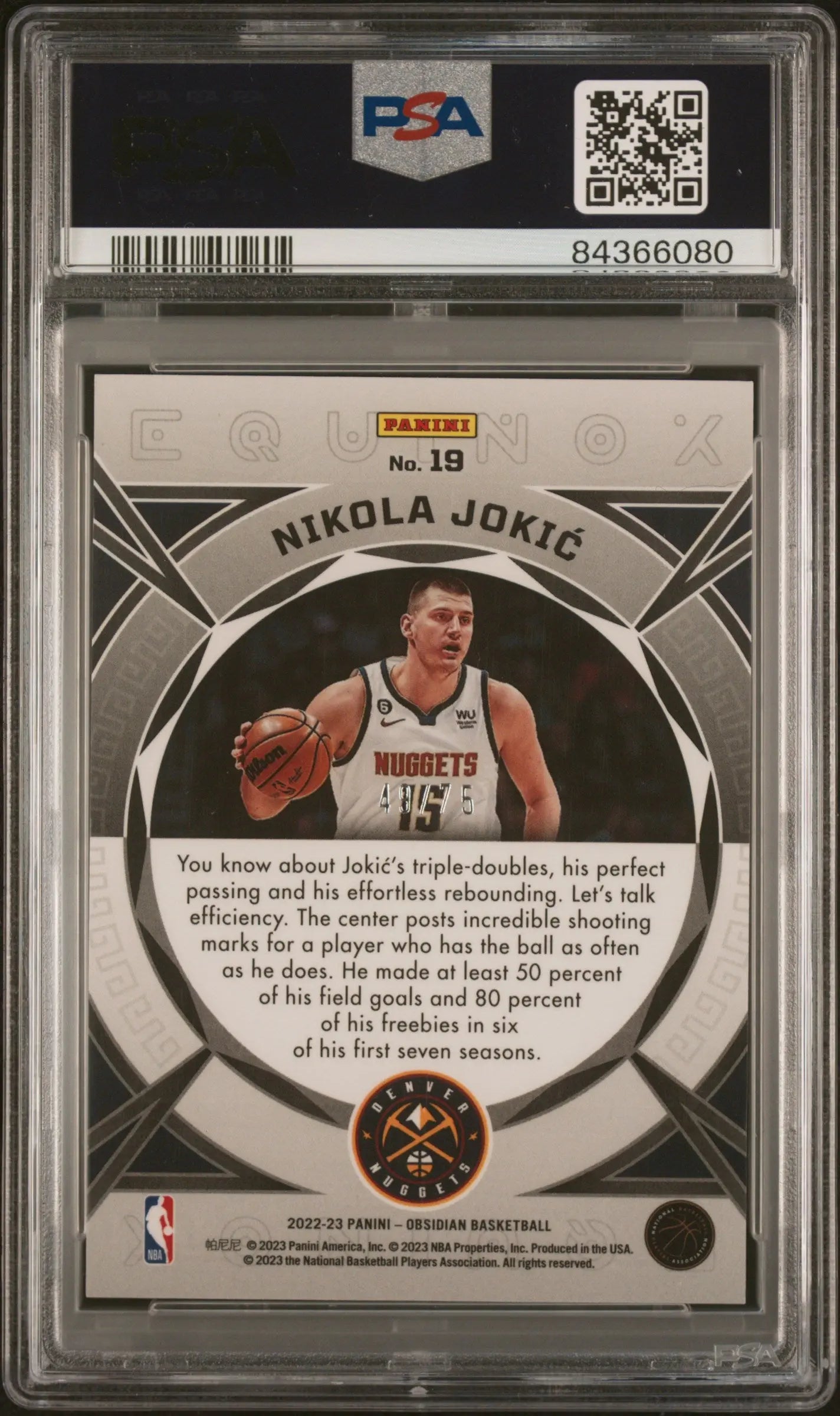 2022-23 Panini Obsidian Equinox Ee Purple Nikola Jokic #19 /75 PSA 9 