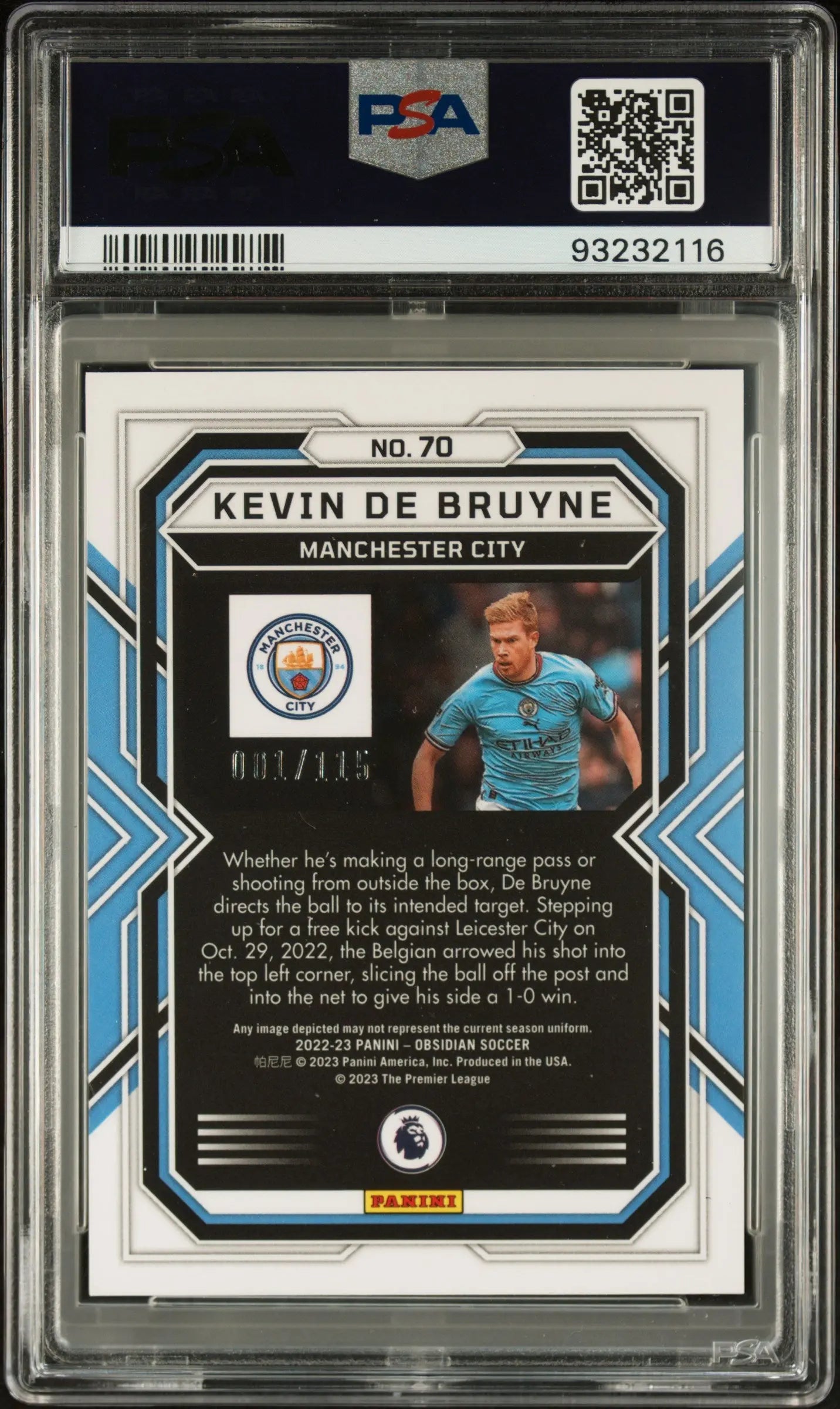 2022-23 Panini Obsidian Kevin De Bruyne #70 /115 PSA 10 