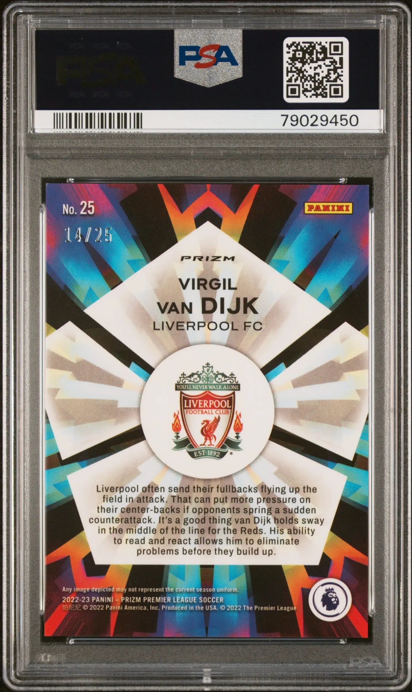 2022-23 Panini  Premier League Kaleidoscopic Virgil Van Dijk Orange /25 PSA 10 