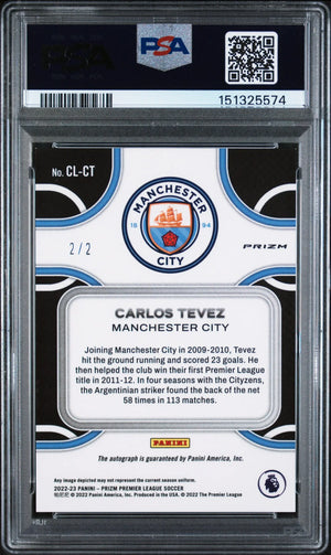 2022-23 Panini Prizm PL Gold Choice Club Legends Auto Carlos Tevez /2 PSA 8 