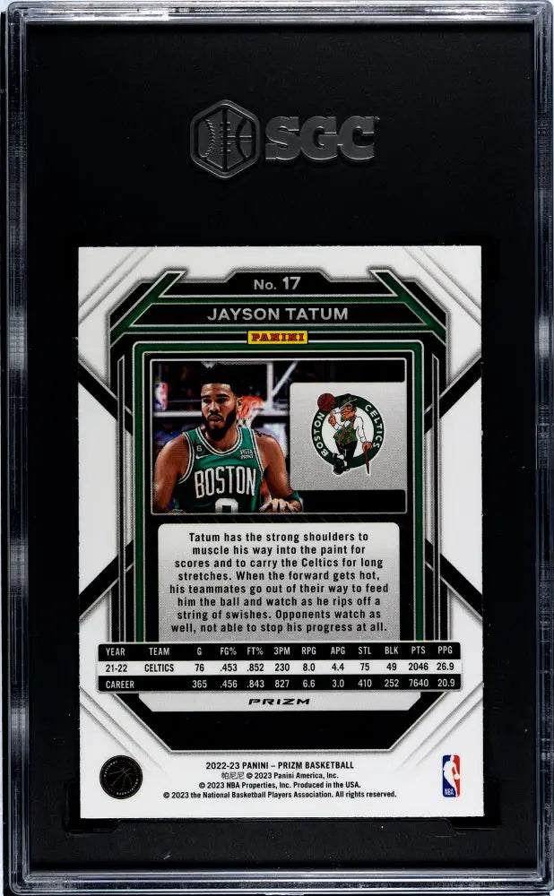 2022-23 Panini Prizm SGC 10 Jayson Tatum Choice Tiger Stripe #17 