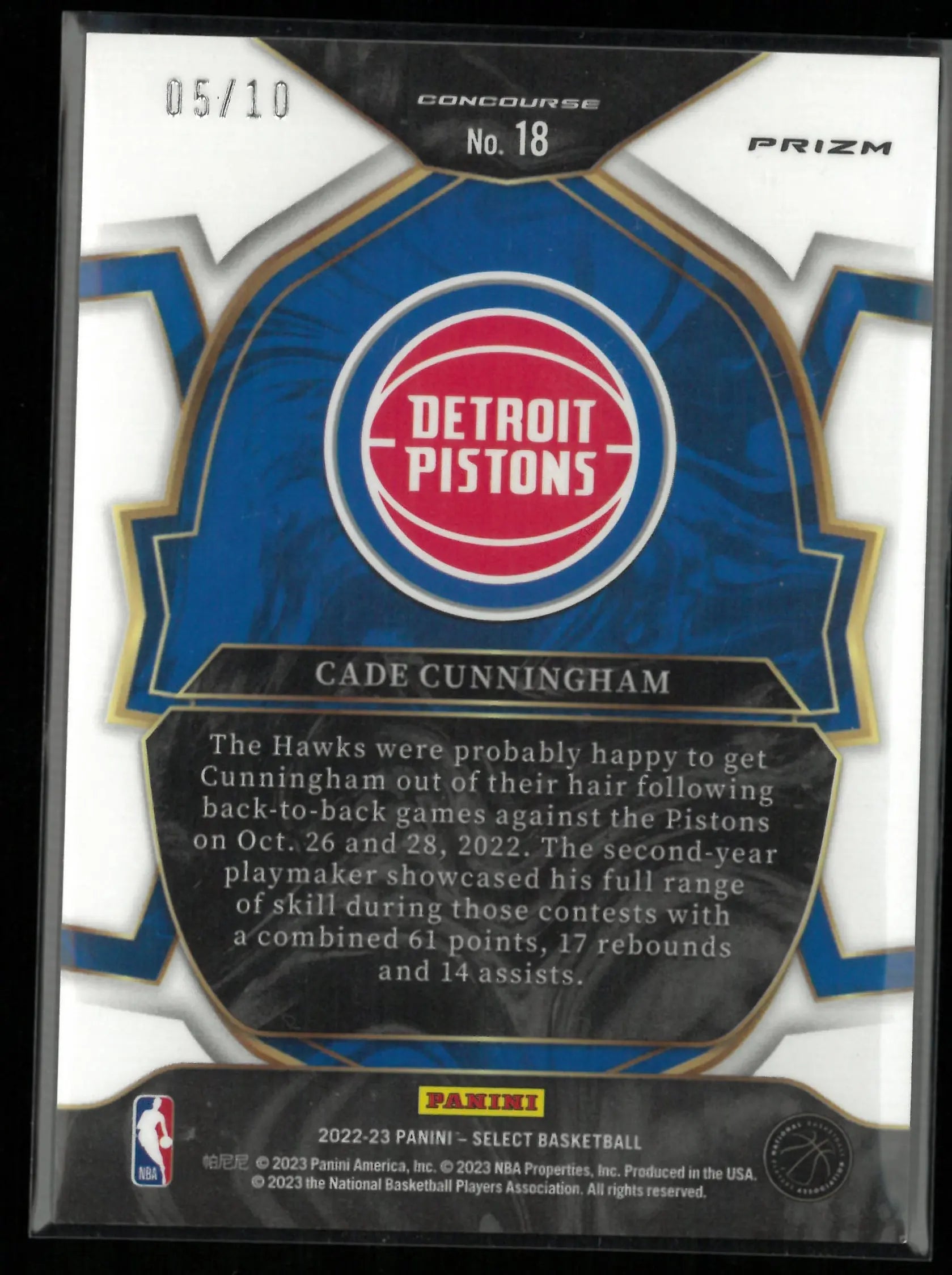 2022-23 Panini Select Cade Cunningham Gold Ice Prizm /10 