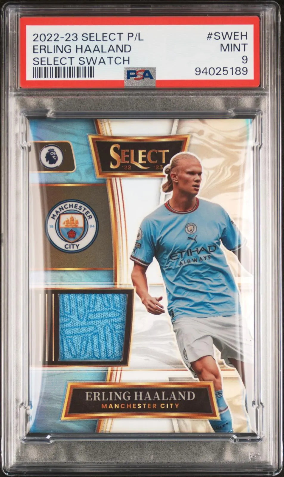 2022-23 Panini Select Premier League Select Swatches Patch Erling Haaland PSA 9 