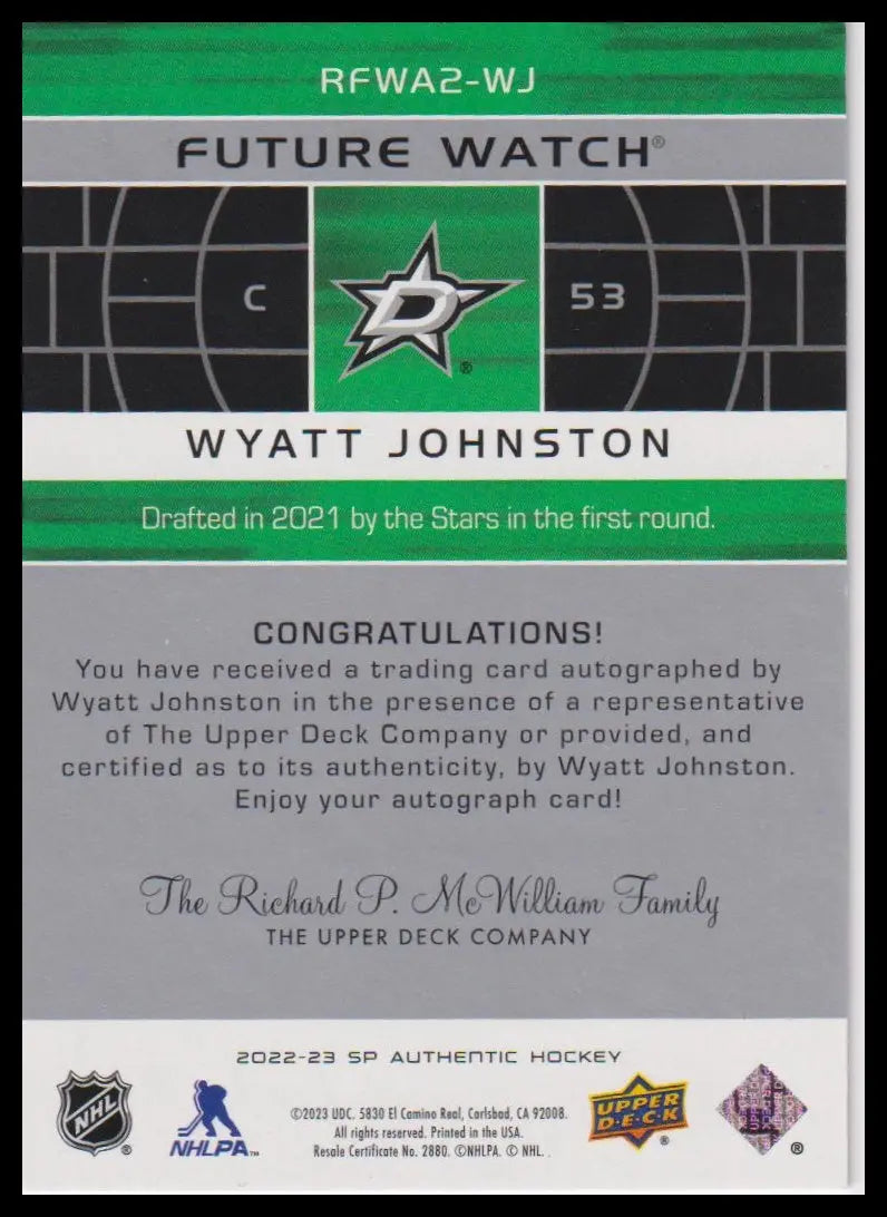 2022-23 SP Authentic Wyatt Johnston 2002-03 Retro Future Watch Auto #/399 