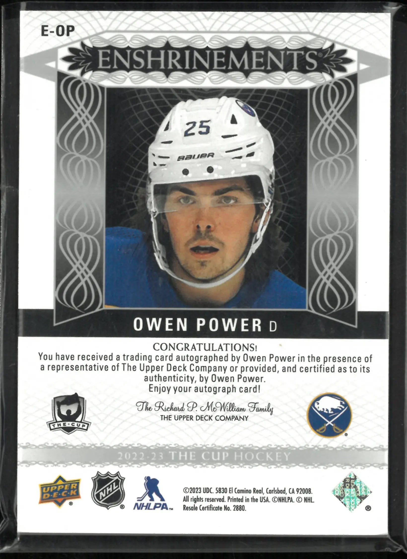 2022-23 The Cup Hockey Enshrinements Auto Owen Power /99 