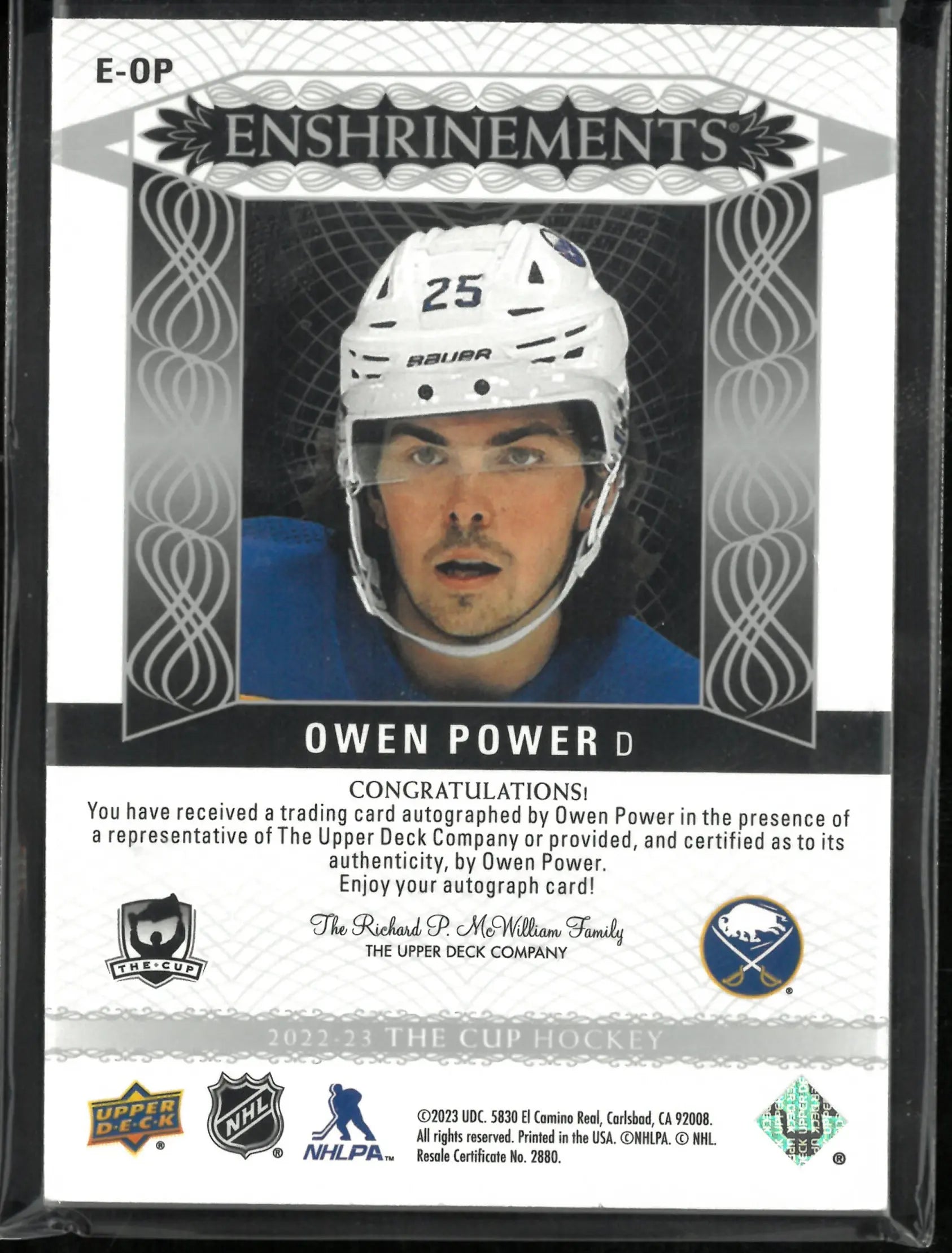 2022-23 The Cup Hockey Enshrinements Auto Owen Power /99 
