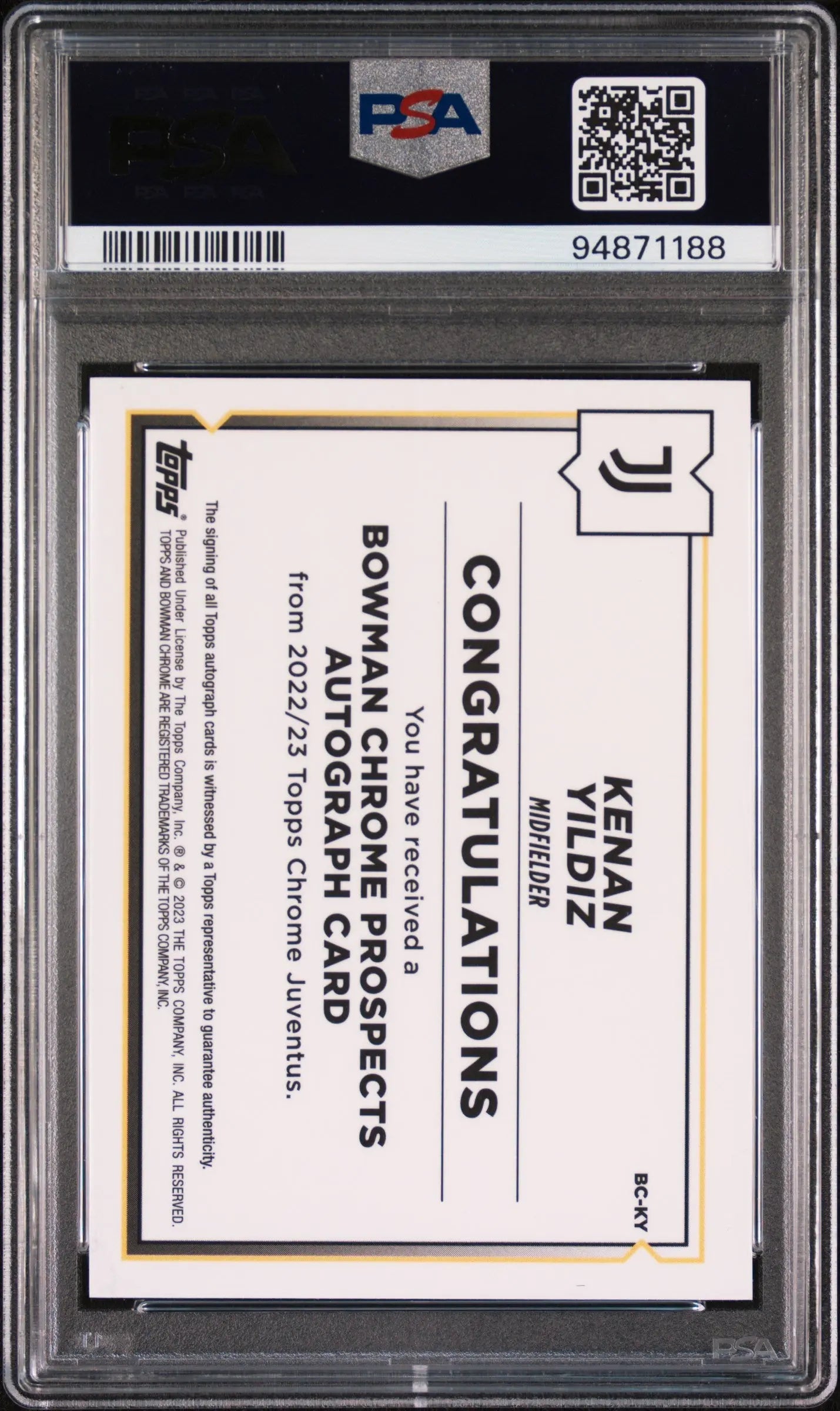 2022-23 Topps Chrome Juventus Bowman Prospects Autograph Kenan Yildiz PSA 9 