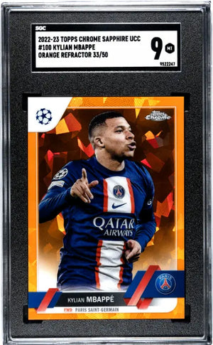 2022-23 Topps Chrome Sapphire UCC Kylian Mbappe Orange /50 SGC 9 