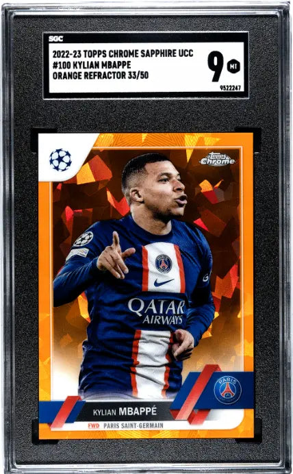 2022-23 Topps Chrome Sapphire UCC Kylian Mbappe Orange /50 SGC 9 