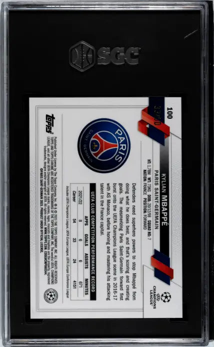 2022-23 Topps Chrome Sapphire UCC Kylian Mbappe Orange /50 SGC 9 