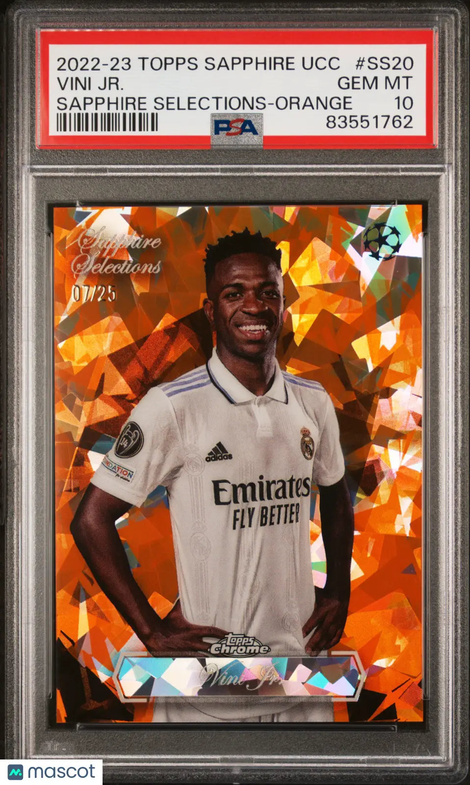 2022-23 Topps Chrome Sapphire UCC Sapphire Selections Vini JR. Orange /25 PSA 10 