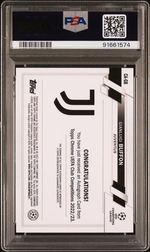 2022-23 Topps Chrome UCC Auto Autograph Gianluigi Buffon Aqua Lava PSA 10 