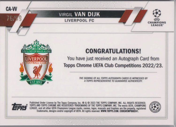 2022-23 Topps Chrome UEFA CC Autograph Virgil Van Dijk Auto Green /99 