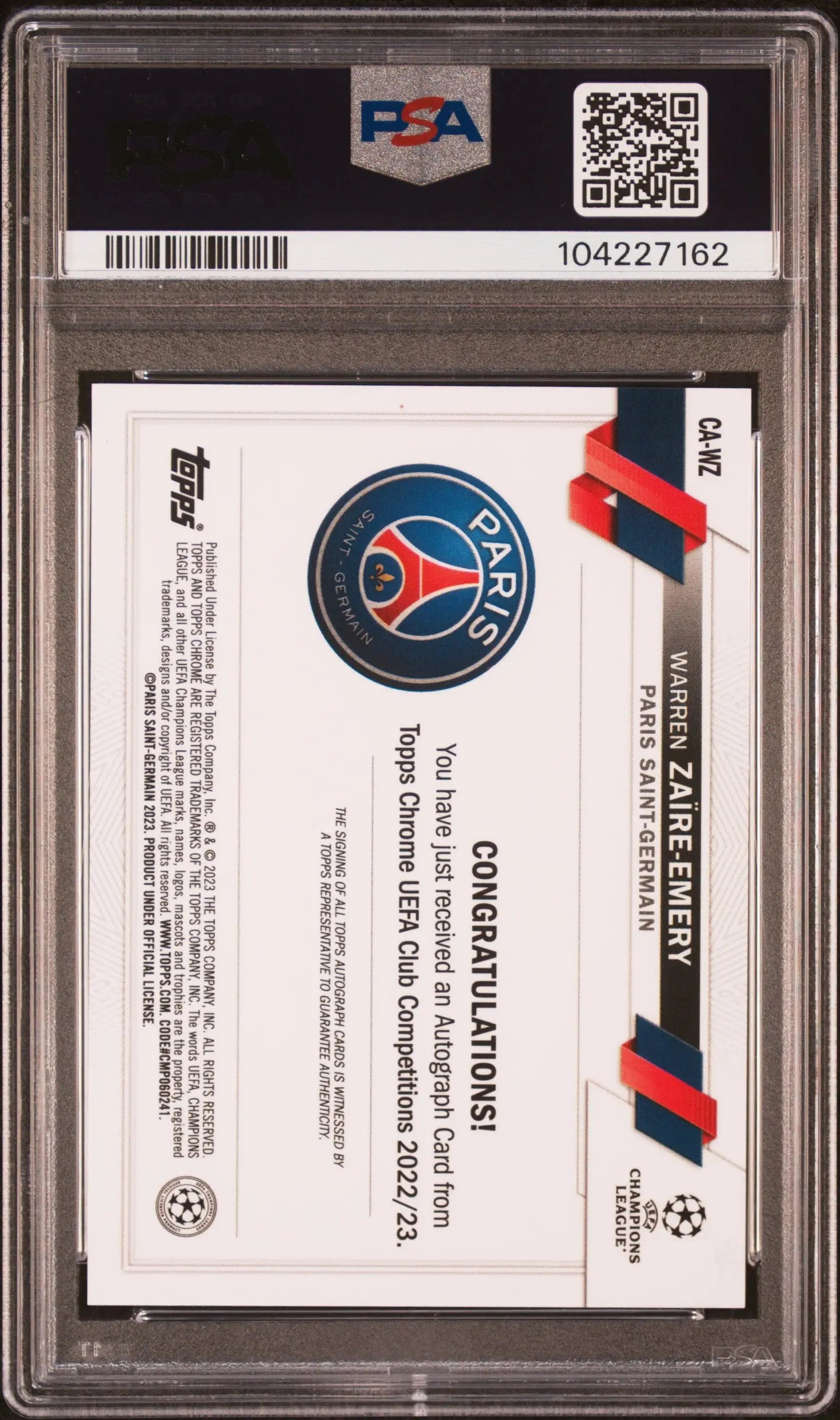 2022-23 Topps Chrome UEFA CC Autographs Warren Zaire-Emery Auto Rookie RC PSA 10 