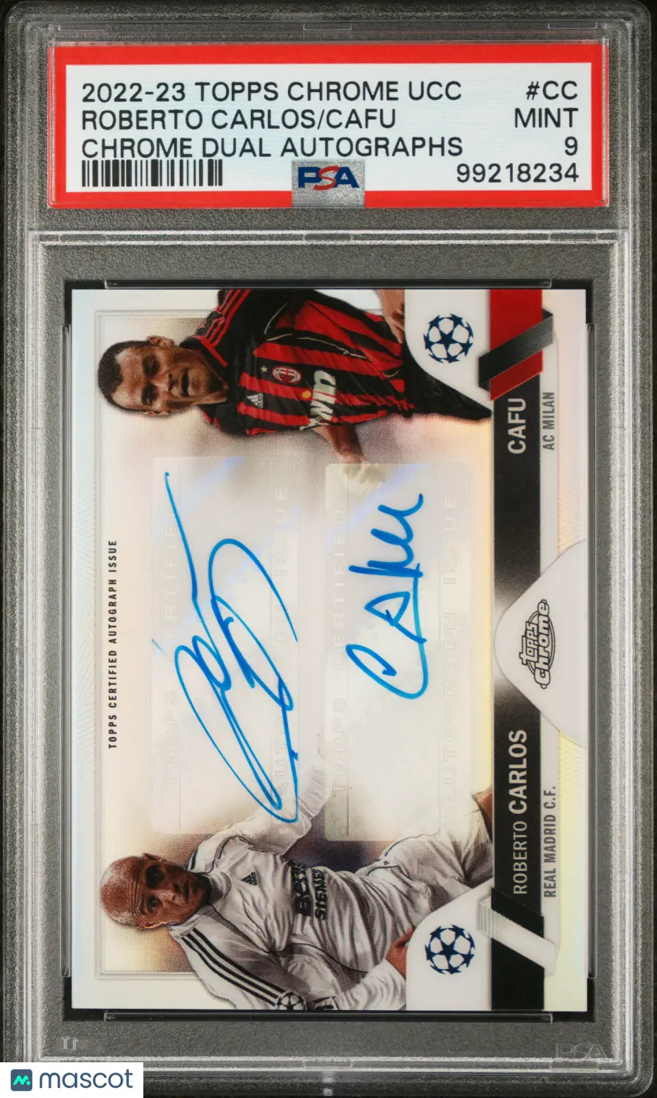 2022-23 Topps Chrome UEFA CC Chrome Dual Autos Cafu Roberto Carlos PSA