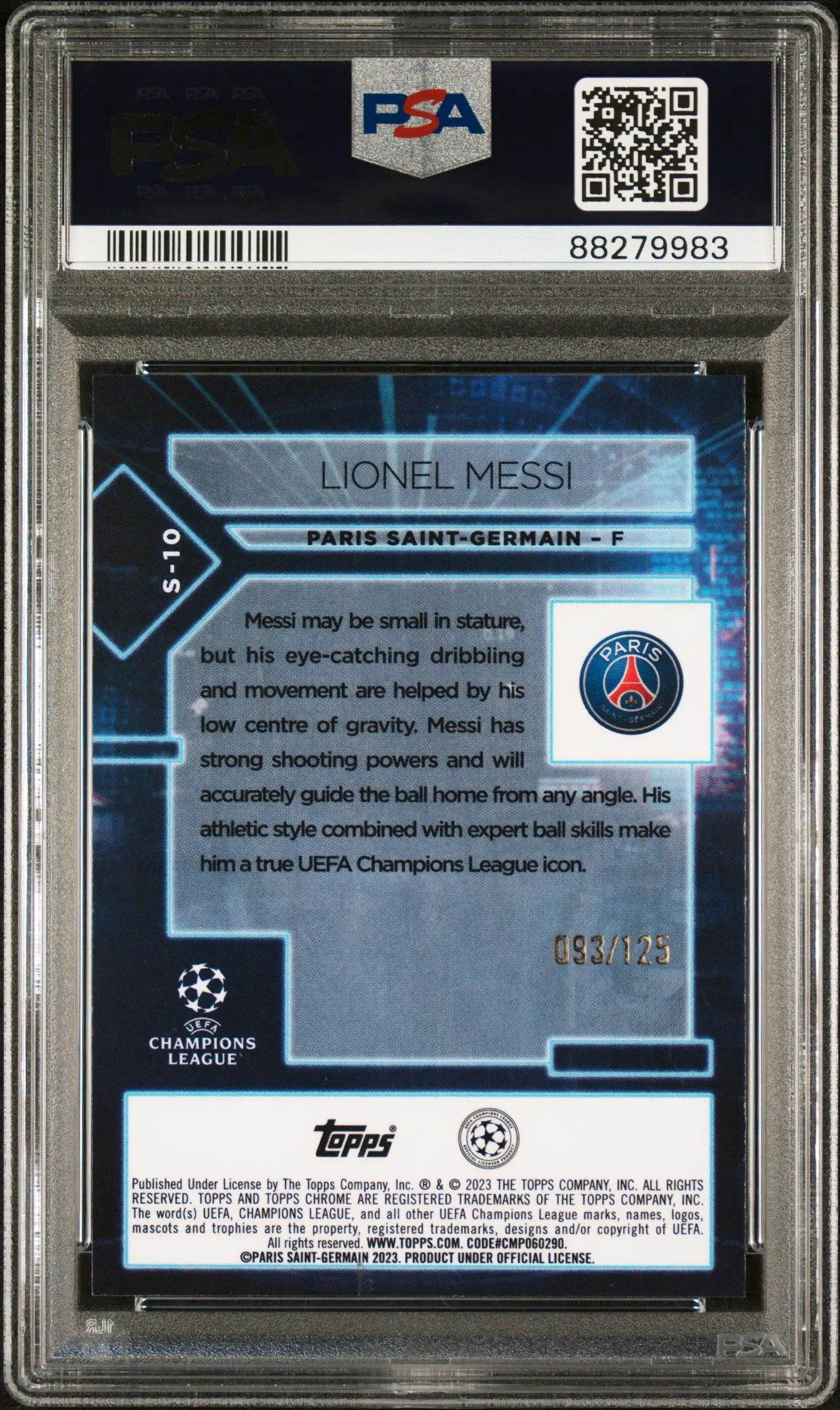 2022-23 Topps Chrome UEFA CC Specimen Lionel Messi Yellow Refractor /125 PSA 9 
