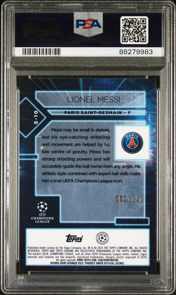 2022-23 Topps Chrome UEFA CC Specimen Lionel Messi Yellow Refractor /125 PSA 9 