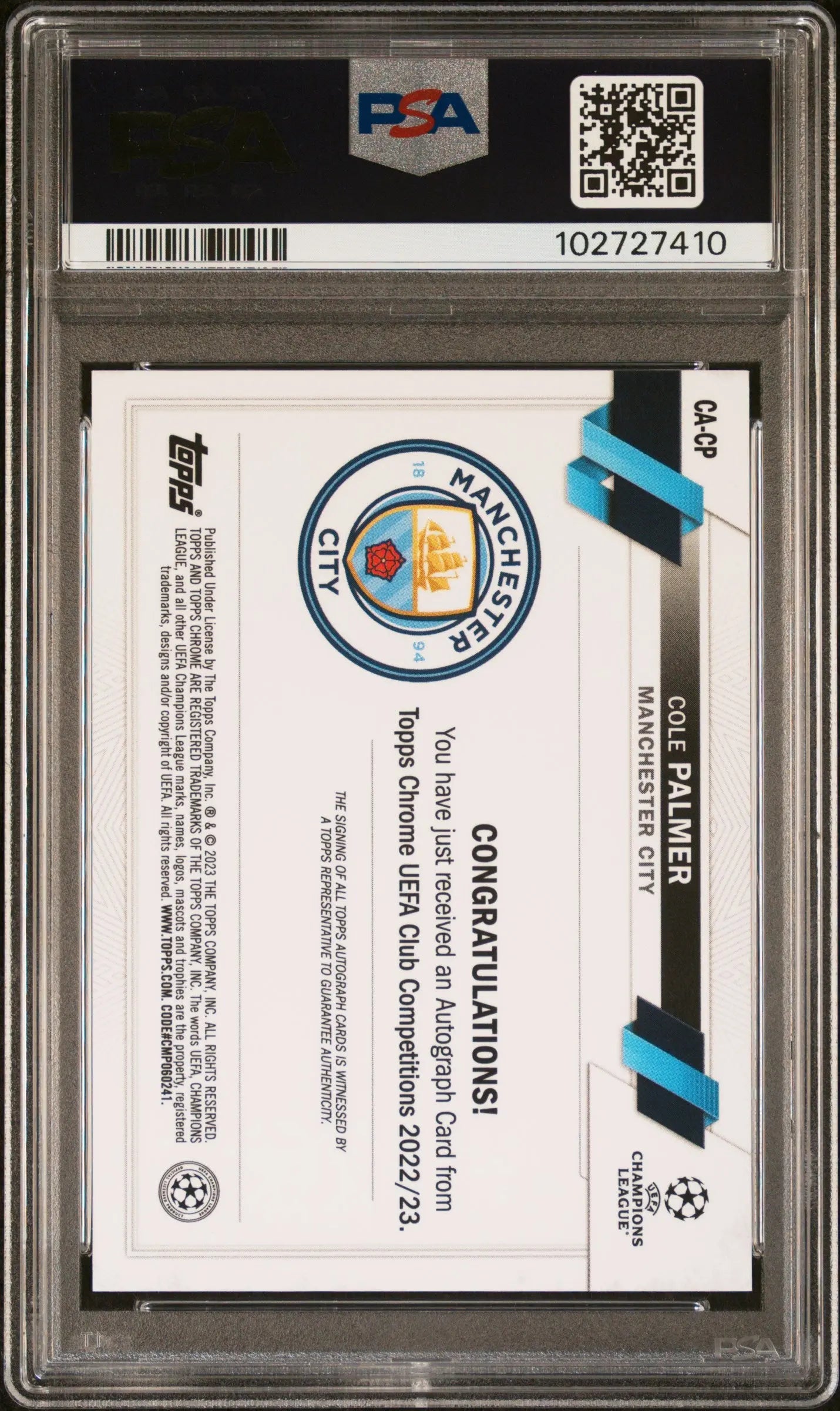 2022-23 Topps Chrome UEFA Club Competitions  Autographs Cole Palmer Auto PSA 8 