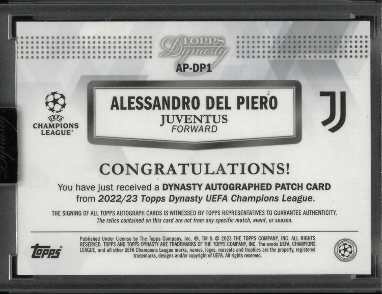 2022/23 Topps Dynasty UEFA CL Patch Autograph Alessandro Del Piero Auto /10 