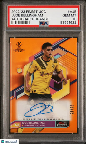2022-23 Topps Finest UCC Auto Jude Bellingham Orange Refractor /25 PSA 10 